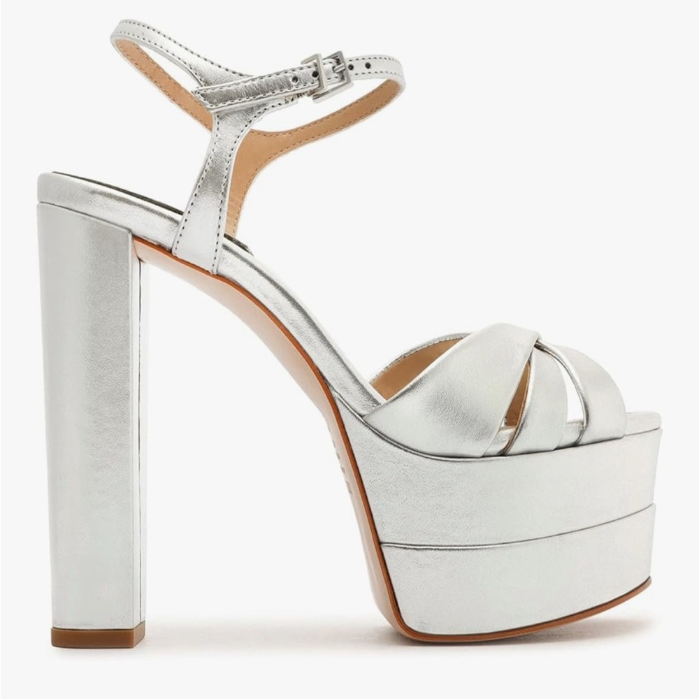 SCHUTZ Keefa High Silver Platform Heel Sandals Size 8 “Prata”